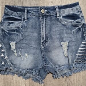 Denim Frayed Hem Women Shorts